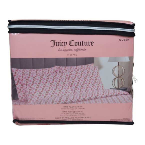 Juicy Couture Queen Sheet Set Candy Cane & Gingerbread 4 Pillowcases Polyester - Picture 5 of 7
